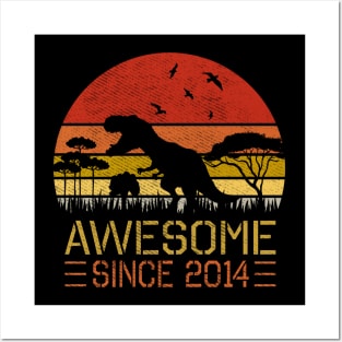 Awesome Since 2014 Vintage Dinosaur Birthday Posters and Art